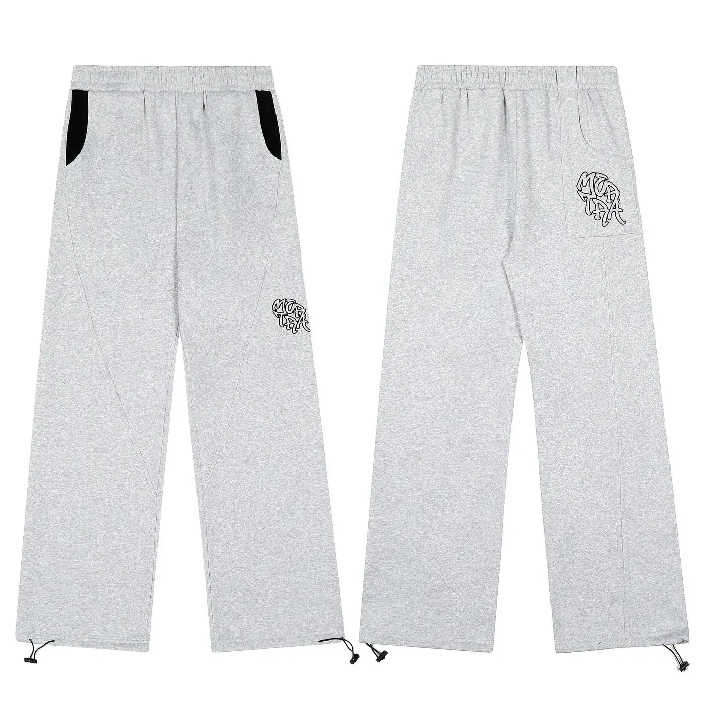 White Embroidered Wide-Leg Sweatpants