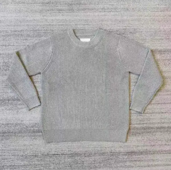 Grey Waffle-Knit Crewneck Sweater