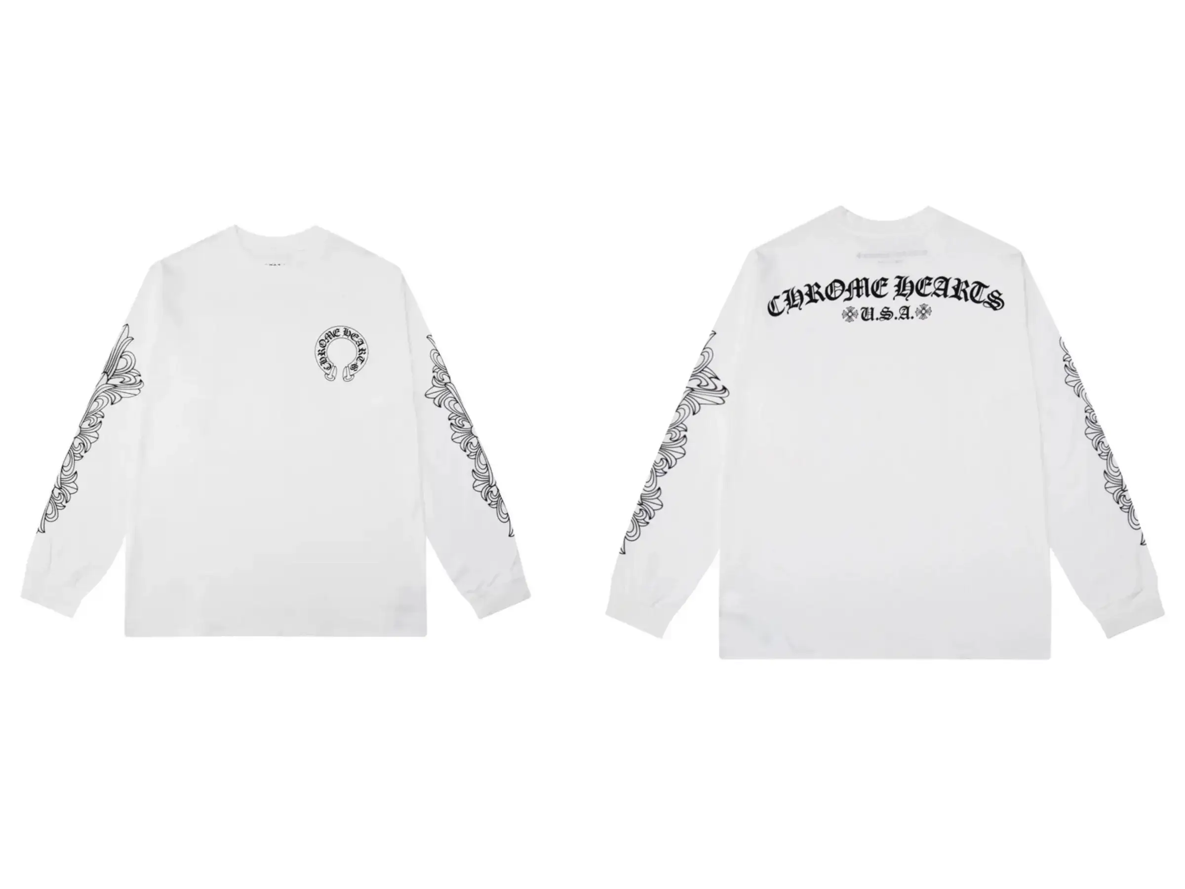 Chrome Hearts Horseshoe Floral Cross Long Sleeve T-Shirt White