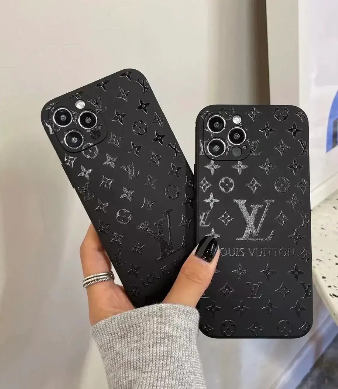 LV black embossed monogram phone case