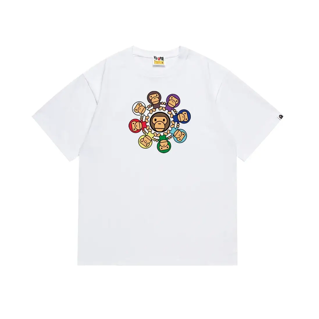 BAPE colorful monkey circle white T-Shirt