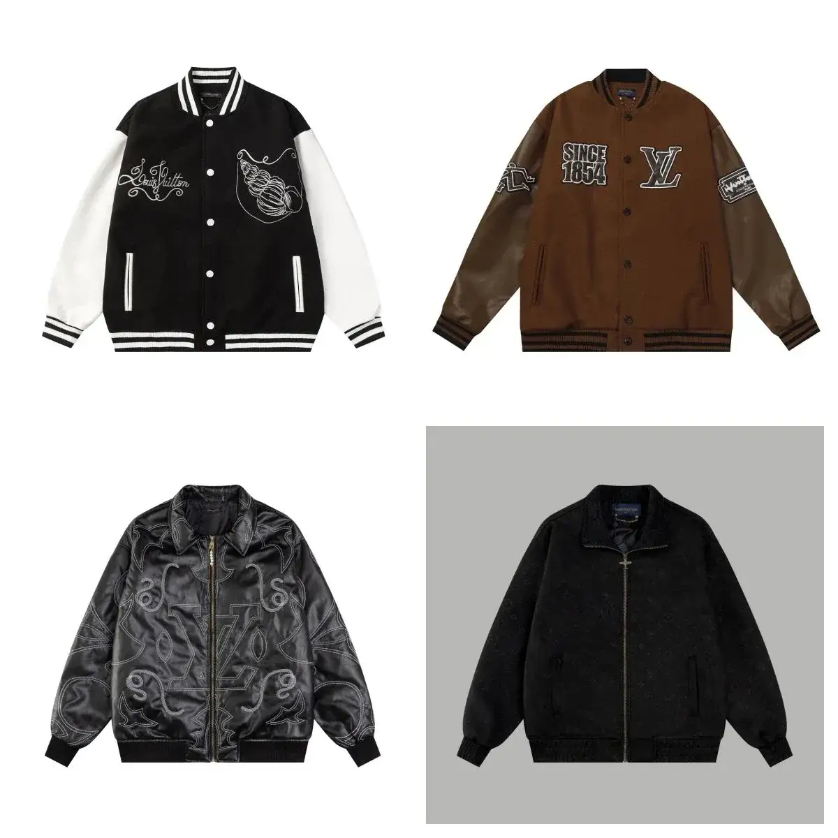 LV embroidered spliced varsity jacket