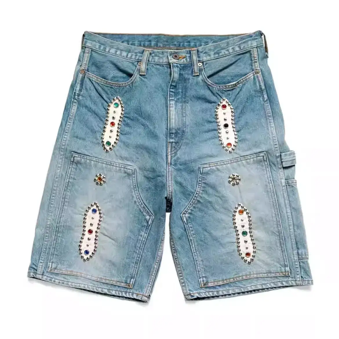 Kapital (Kazuhiro Hirata) Style Gem-Studded Denim Shorts