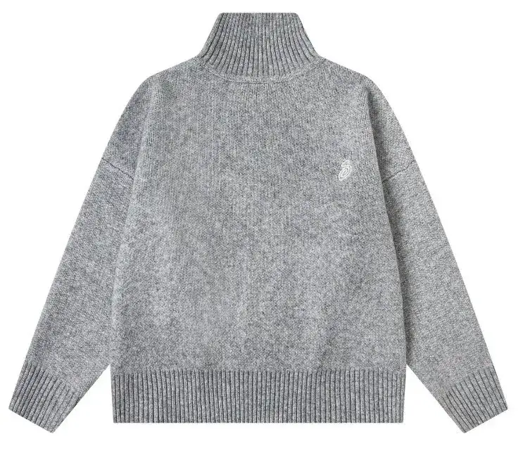 Stussy-style Grey High-Neck Knitted Sweater
