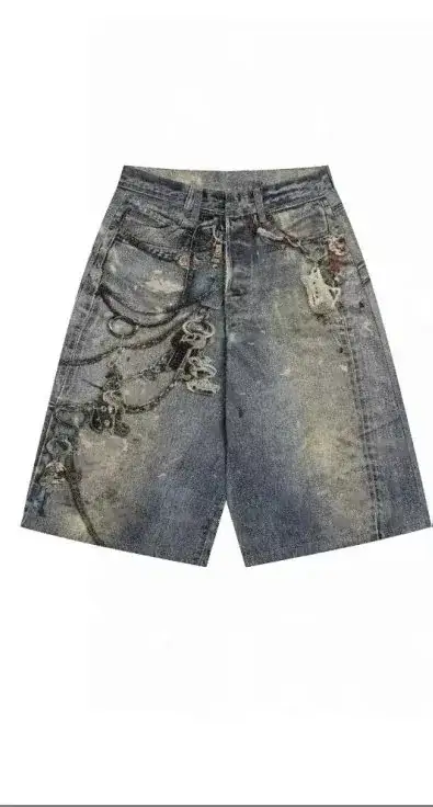 Printed Denim Shorts
