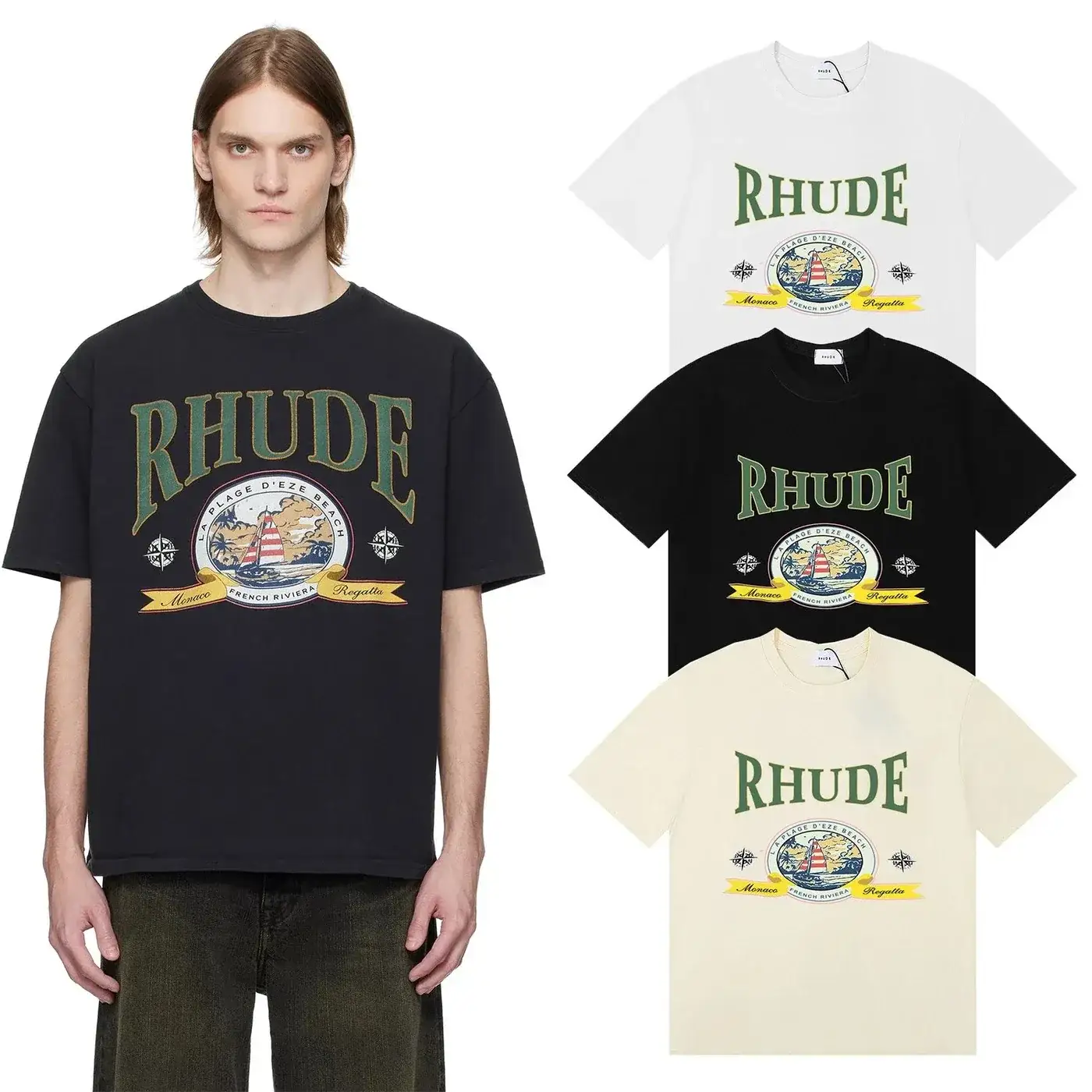 Rhude "La Plage D'Eze" Sailing-Themed T-Shirt