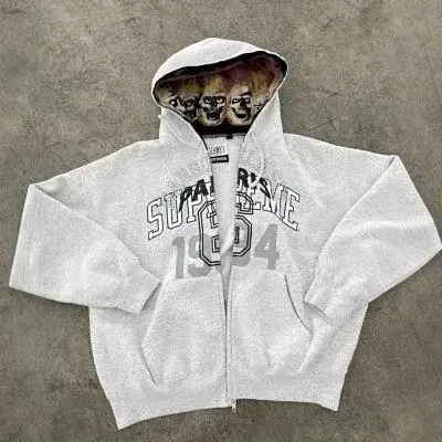 Supreme 1994 Flame Skull Lined Zip-Up Hoodie