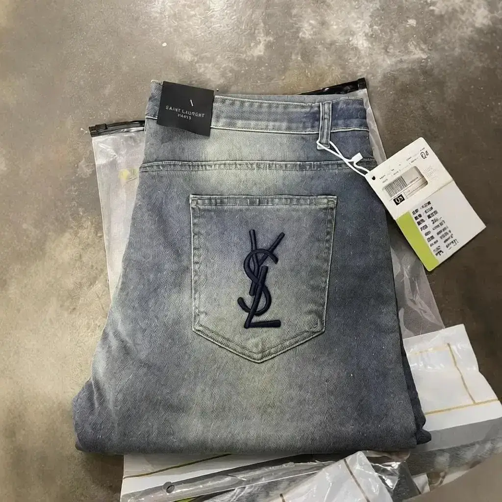 YSL Embroidery Washed Denim Jeans