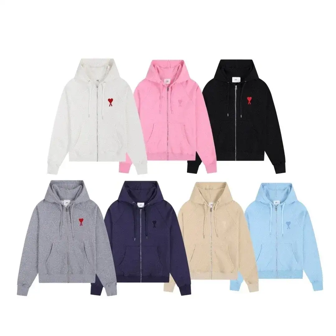 AMI Paris Classic "Ami de Cœur" Embroidered Zip-Up Hoodie