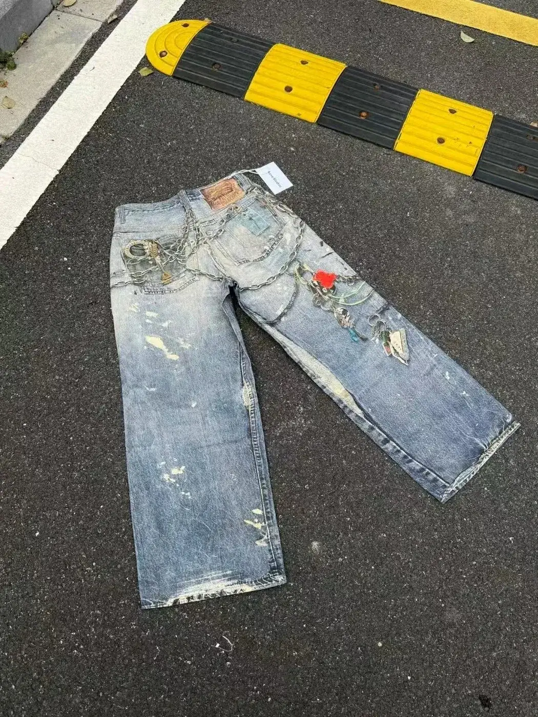 Acne Studios 3D-Printed Chain Graffiti Wide-Leg Jeans