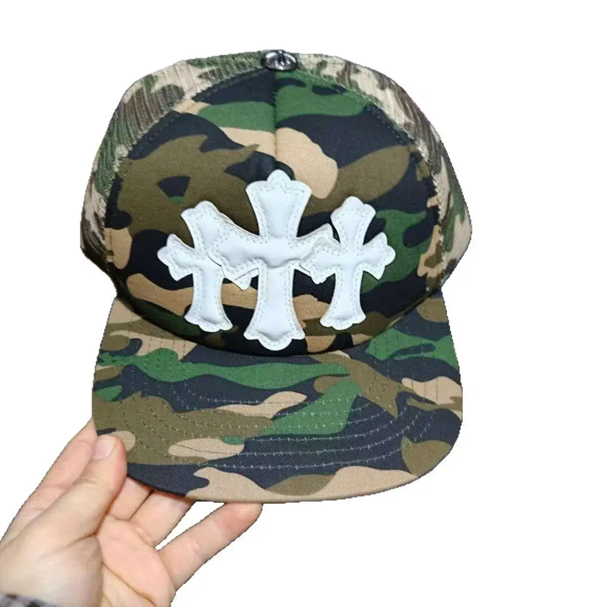 Chrome Hearts Camouflage Triple Cross Mesh Trucker Hat