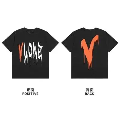 VLONE black short sleeve T-Shirt with orange and white dripping big V print