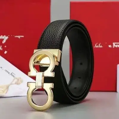 Ferragamo full embossed silver horseshoe buckle belt