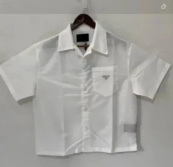 Prada-Style Cropped Short-Sleeve Cuban Collar Shirt
