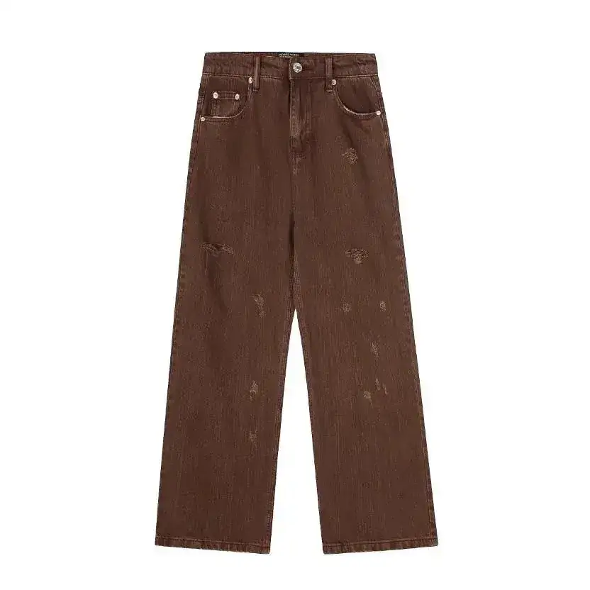 Brown Distressed Wide-Leg Jeans