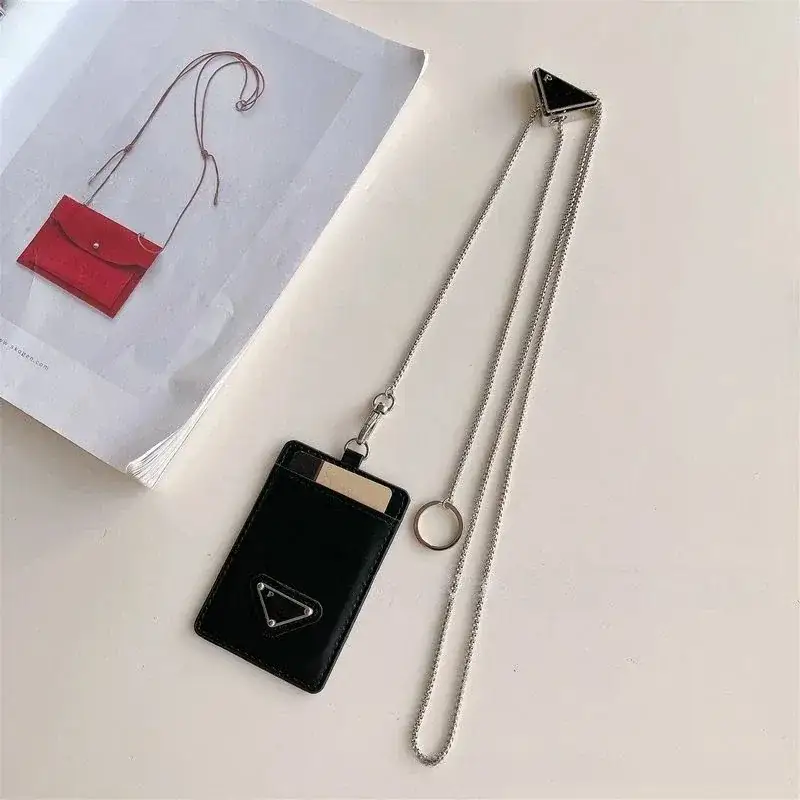Prada-Style Triangle Logo Lanyard Cardholder Set