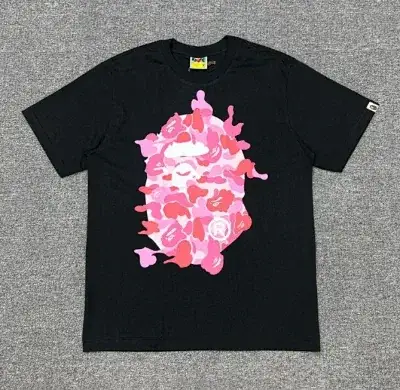 Bape Red Camo Ape Head Letter Print Black T-Shirt