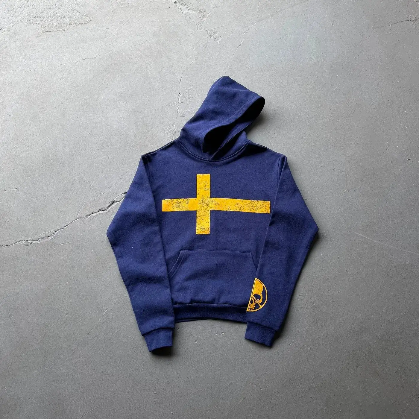 Cross and Skull Graphic Navy Hoodie