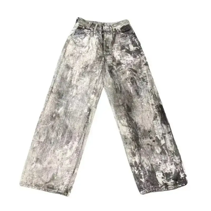 Distressed Washed Wide-Leg Jeans