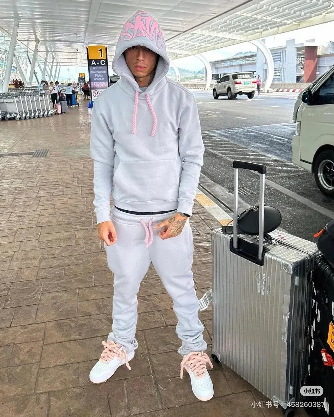 Grey and Pink Hoodie Tracksuit