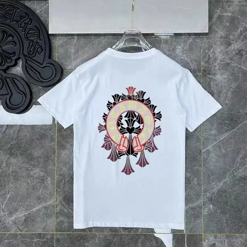 Chrome Hearts-Style T-Shirt with Colorful Horseshoe Cross Print