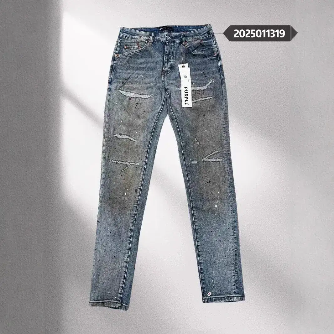 Purple Brand Distressed Ripped and Splatter-Paint Jeans