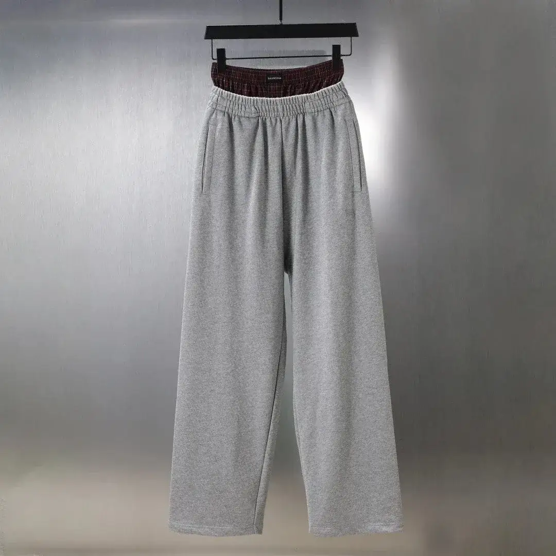 Balenciaga-Style Faux-Layered Waistband Wide-Leg Sweatpants