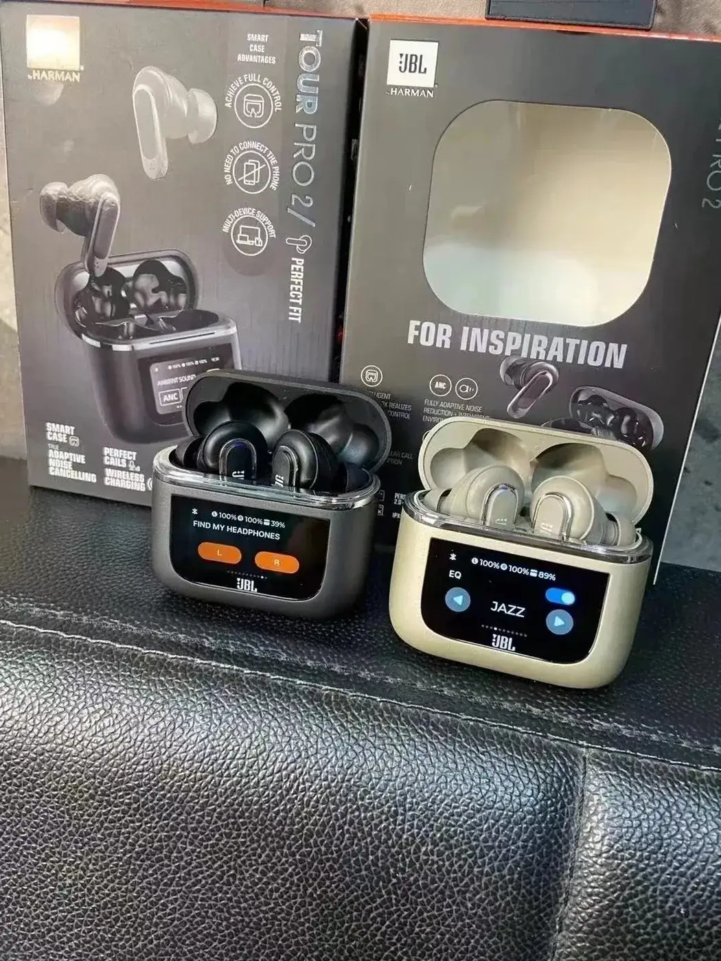Two-color JBL touch screen noise cancelling wireless earbuds