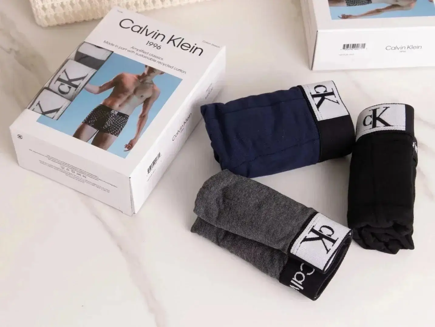 Calvin Klein 1996 Cotton Stretch Boxer Briefs 3-Pack Black Blue Grey