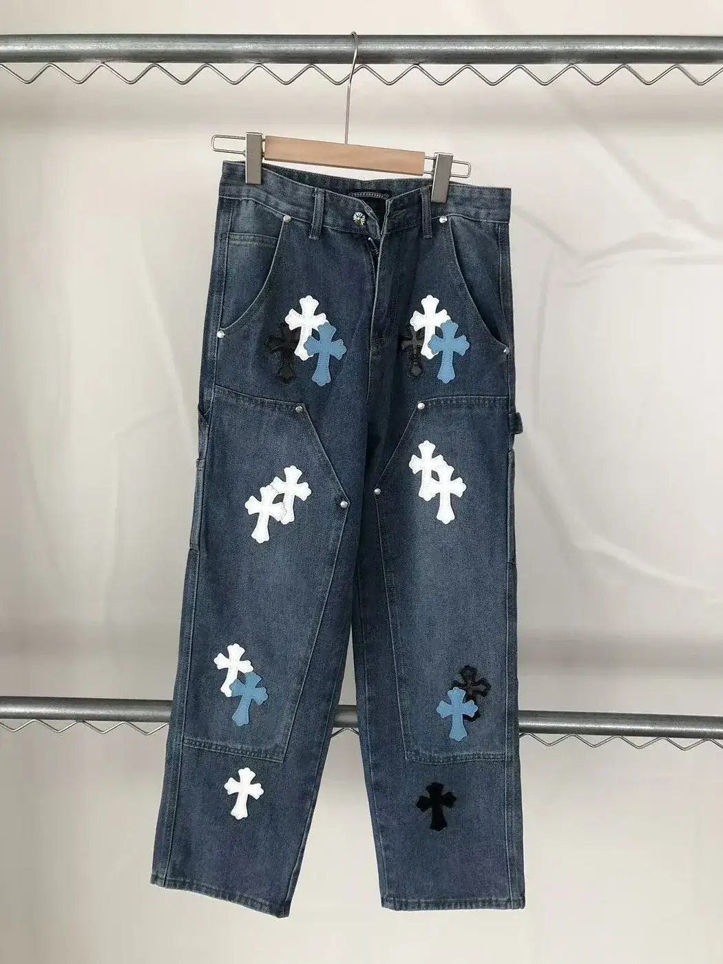 Chrome Hearts Multi-color Cross Leather Patch Cargo Jeans