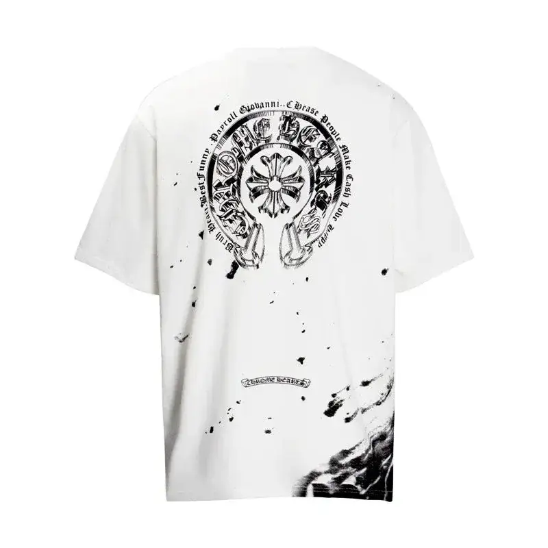 Chrome Hearts-Style Splatter-Paint Horseshoe Print T-Shirt