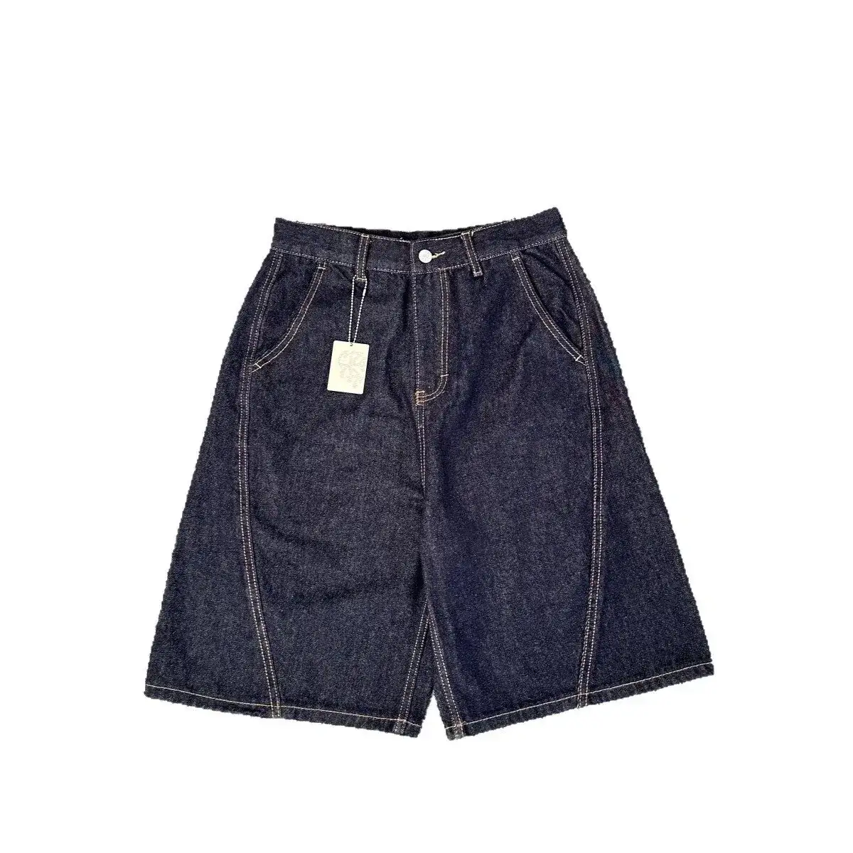 Contrast-Stitch Denim Shorts