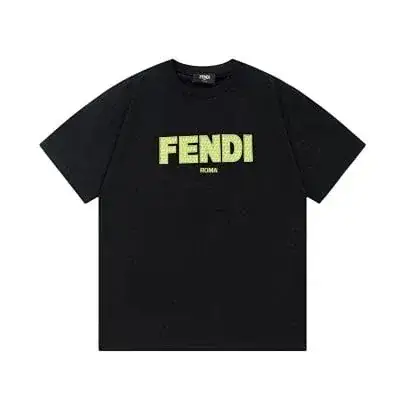 English：FENDI fluorescent green letter black T-Shirt