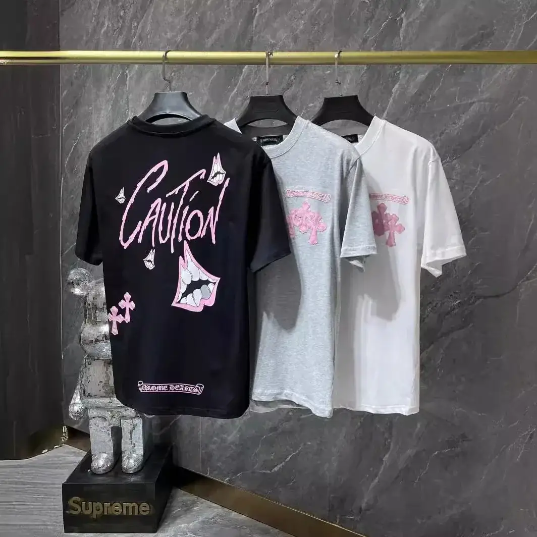 Chrome Hearts-Style "Caution" Theme T-Shirt (Sweet & Edgy Style)