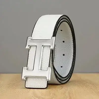 Hermès H Buckle Leather Belt White