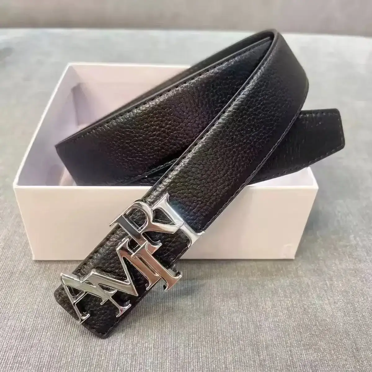 AMRI Black Leather Belt Silver Buckle