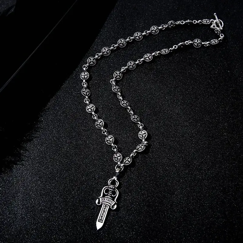 Chrome Hearts Cross Ball Dagger Pendant Necklace Silver