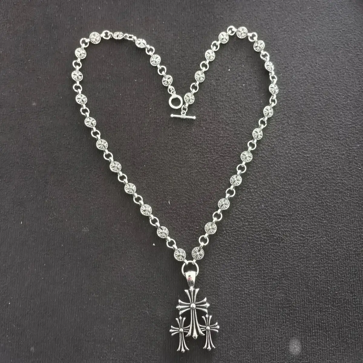 Chrome Hearts Cross Ball Triple Cross Pendant Necklace Silver