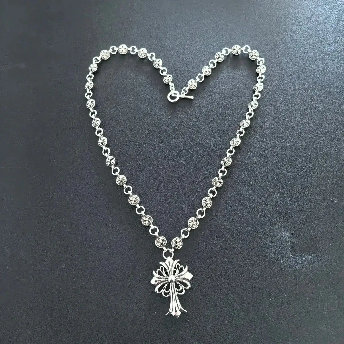 Chrome Hearts Cross Ball Floral Cross Pendant Necklace Silver