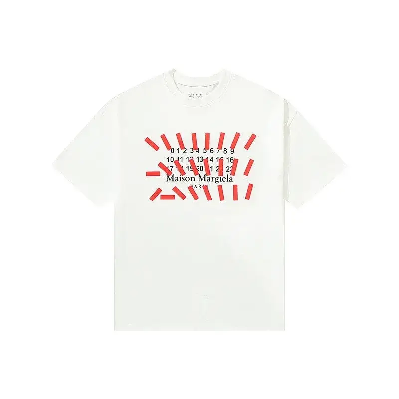 Maison Margiela Red Dashes Numbers White T-Shirt