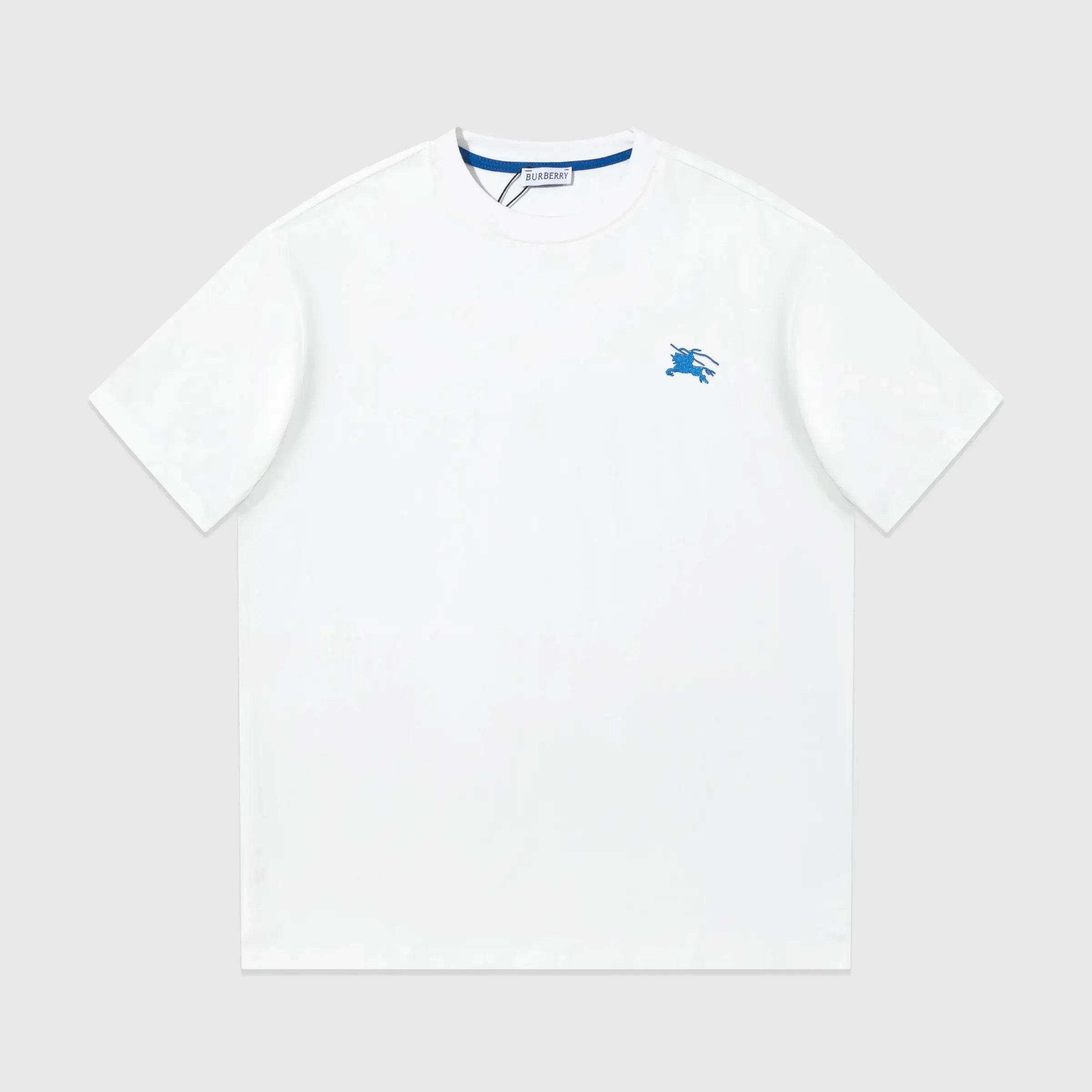 Burberry Equestrian Knight Blue Logo White T-Shirt