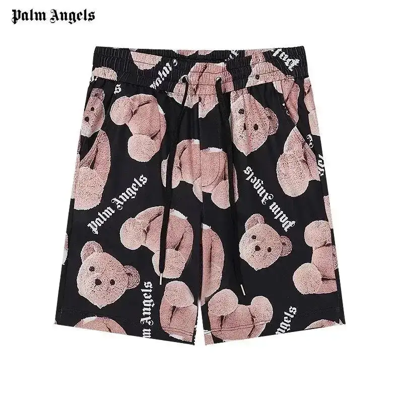 Palm Angels Bear Print Track Shorts Black Pink