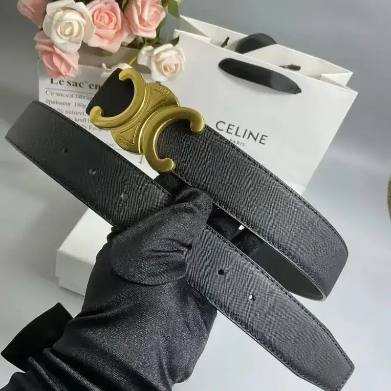 Celine Triomphe Saffiano Black Matte Belt