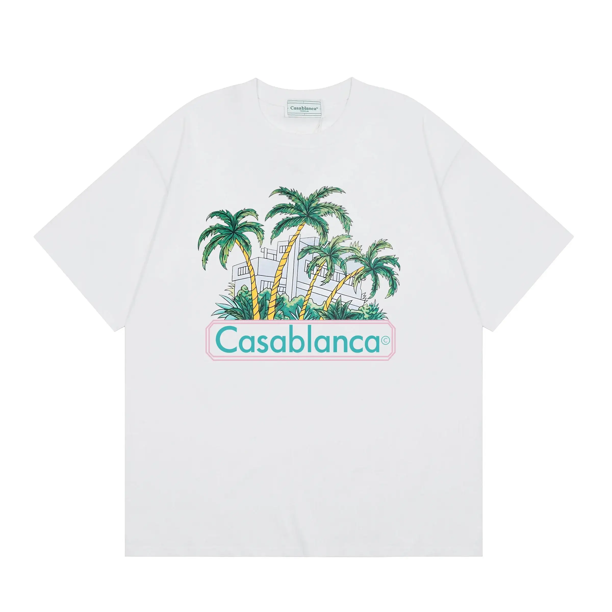 Casablanca Palm Trees Hotel Graphic Tee White