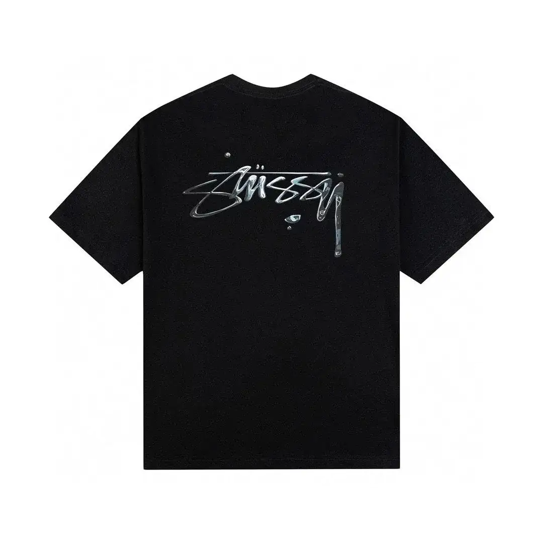 Stussy Liquid Metal Stock Logo Black T-Shirt