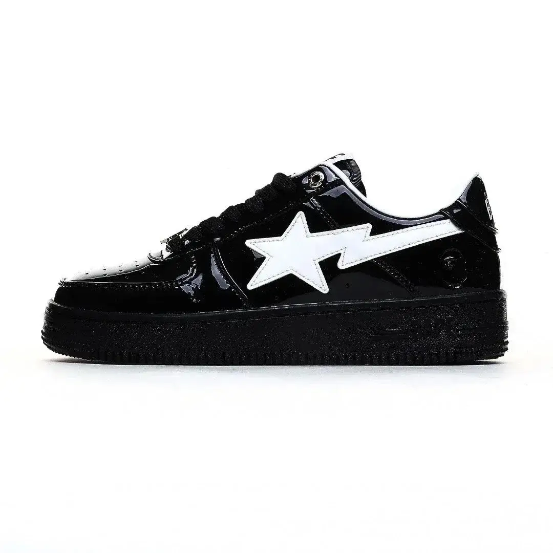 A Bathing Ape BAPE Sta Low Patent Black White Sole