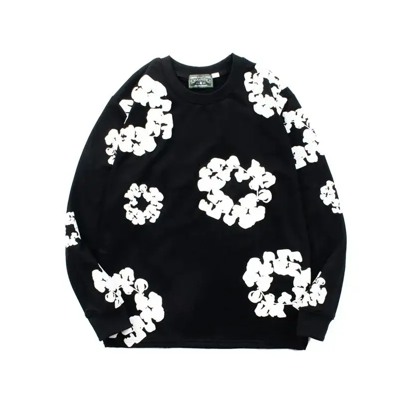 Floral Print Black Crewneck Sweatshirt
