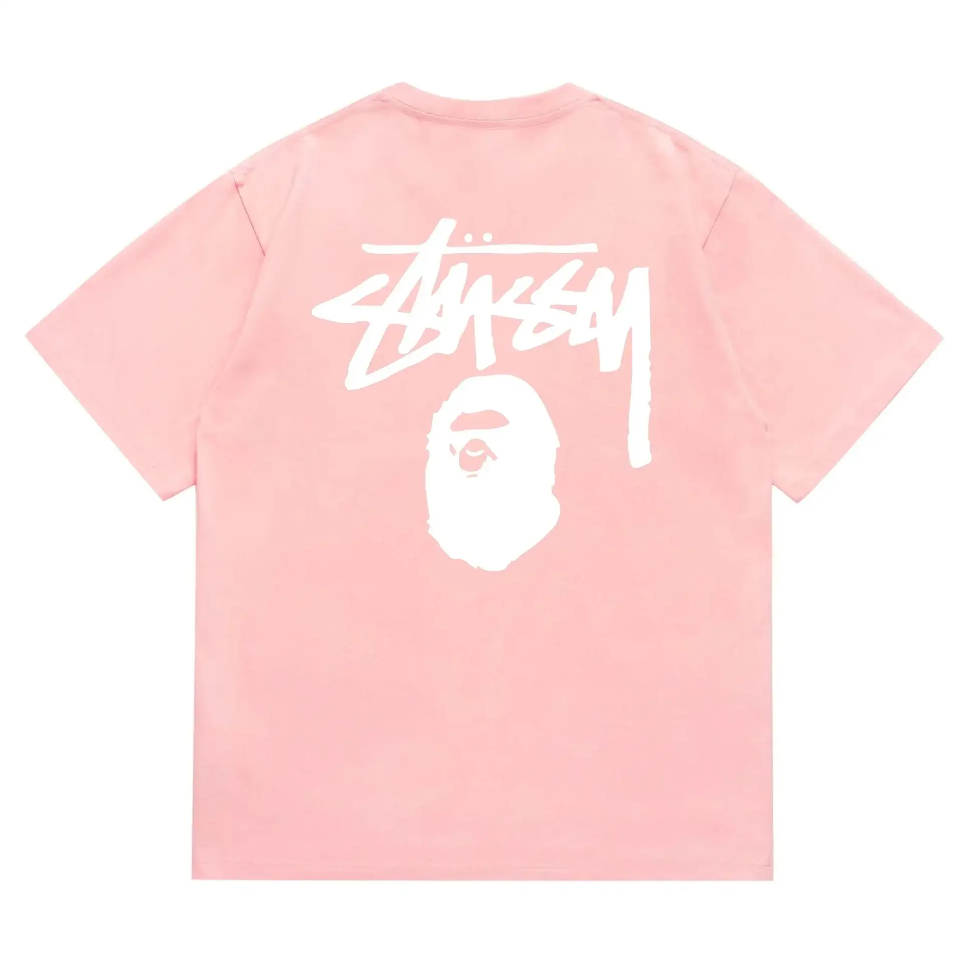 BAPE x Stüssy Ape Head T-Shirt Pink/White