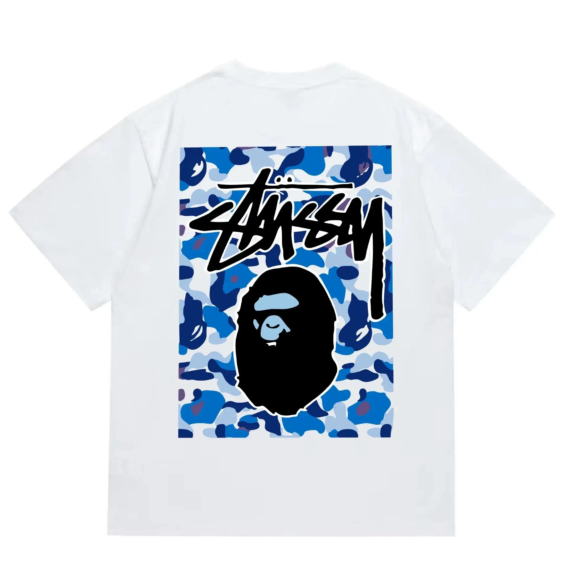 BAPE x Stussy APE Head Camo Tee White