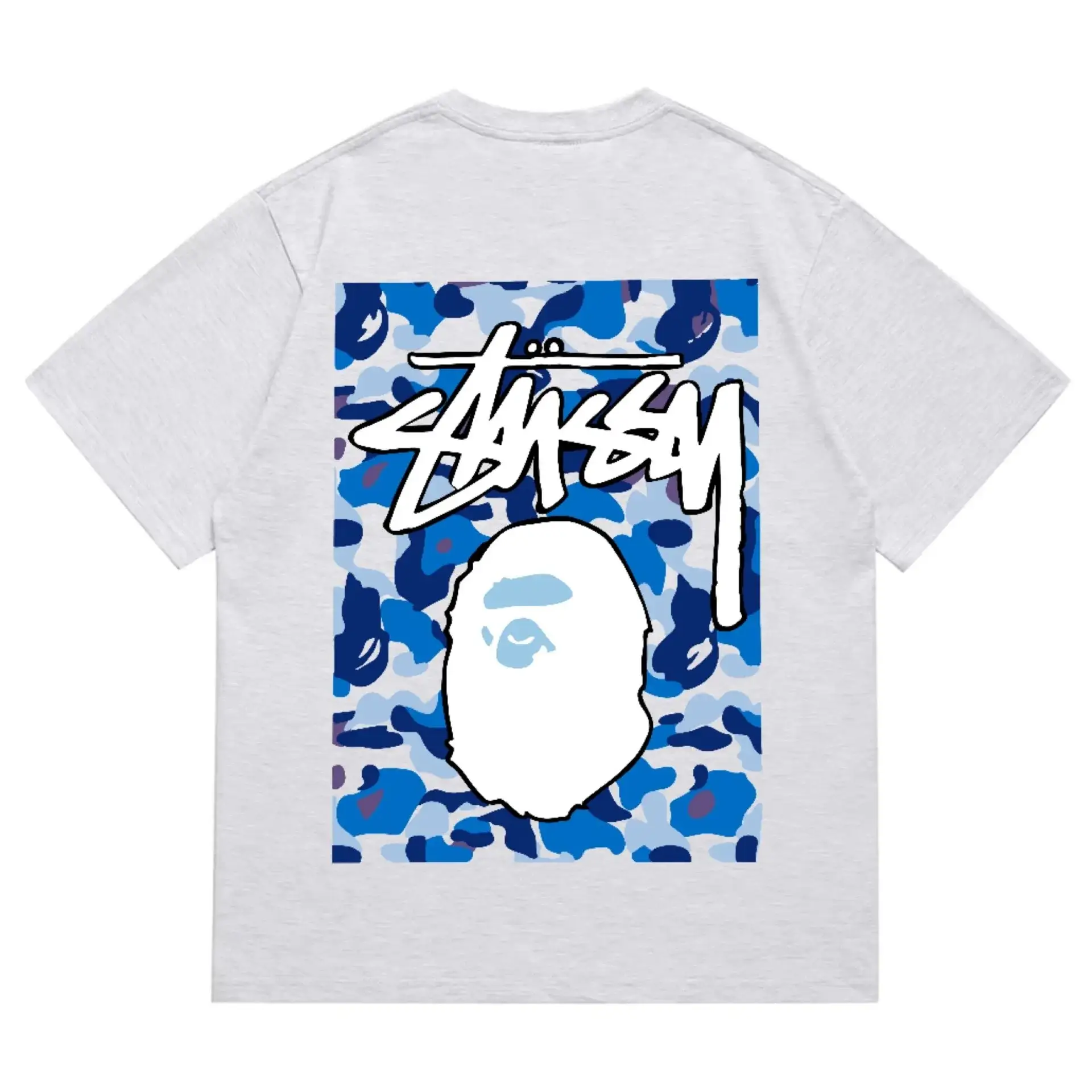 BAPE x Stussy APE Head Camo Tee Heather Grey